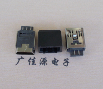 西藏MINI USB 5Pin接口 带护套焊线母座 B型180度铜壳