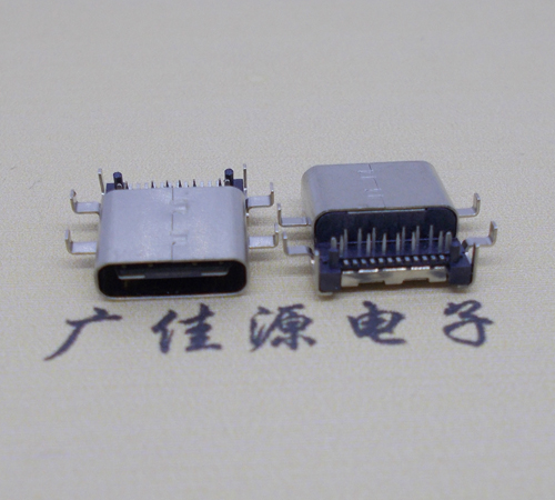 西藏卧式type-24p母座前插后贴6脚插板，板上型type-c母座接口